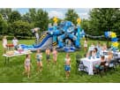 Blue Robot bounce house rental in Dallas with dual slides, ideal for Mesquite birthday parties and backyard events.