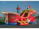 Pirate Ship Climb and Slide con rock wall para niños de 3+ años disponible en renta en Austin — ideal para fiestas temáticas