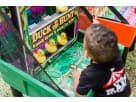 Duck Hunt carnival game rental in Austin featuring bright yellow ducks and green netting for Round Rock parties.