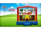 13x13 Christmas bounce house rental in Dallas with festive winter graphics, ideal for Frisco holiday parties.