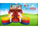 16ft dual-lane Christmas slide rental in Houston with red and yellow design, ideal for Pearland holiday parties.