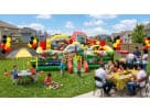 Construction-themed toddler obstacle course rental with slide and climbing features set up in a Houston backyard, ideal for young