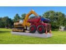 Construction-themed obstacle course rental in Dallas with excavator and dump truck design, accommodates 4 kids at once