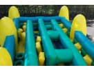 Perfect for fall festivals in Austin, this Corn Maze obstacle course rental features multiple activities with teal and yellow