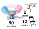 Cotton candy machine rental in Austin with 2 tables and 12 chairs — perfect for San Marcos parties.