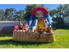 18ft Crazy Farm water slide rental in Dallas with wet or dry options, perfect for Mesquite birthday parties and kids ages 3+.
