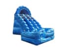 Blue shark-themed dual lane water slide rental in Austin with curve design, ideal for Kyle summer parties.
