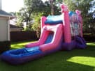 3in1 Minnie Mouse bounce house with wet or dry slide rental in Houston, ideal for Cypress backyard parties.