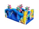 Renta de circuito de obstáculos Minions de 25ft en Houston con diseño temático colorido, ideal para fiestas infantiles