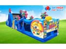 50ft Minions obstacle course water slide rental in Houston with dual slides—perfect for Pearland birthday parties.