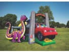 Perfect for Dallas toddler parties, this dinosaur-themed bounce house rental features a slide, ball pit, and bright purple dino