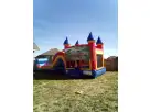 Dinosaur bounce house combo with wet or dry slide available for rental in Austin, ideal for Kyle birthday parties and kids ages 3