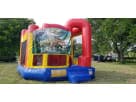 Dinosaur 4-in-1 combo bounce house rental in Austin with dual slides, ideal for Cedar Park kids' parties and events.