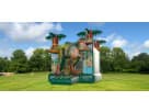5-7 kid dinosaur bounce house rental in Austin with realistic 3D artwork, ideal for Leander backyard parties.
