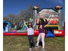 Cars bounce house combo with dual climbing towers and water slide available for rental in Houston—perfect for Cypress birthday