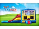 Disney Princess bounce house rental in Houston with attached water slide and ball pit, ideal for Spring birthday parties