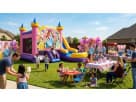 Disney Princess 6in1 bounce house rental in Houston with dual slides, perfect for ages 3 and up at birthday parties in League