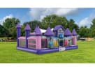 Disney Princess toddler bounce house rental in Dallas with purple castle turrets, ideal for ages 2-6 party entertainment