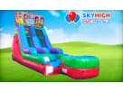 15ft Disney Princess wet or dry slide rental in Houston—perfect for Conroe birthday parties with colorful inflatable water play