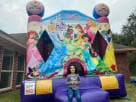 11' x 10' Disney Princess bounce house rental in Austin, perfect for small yards and children ages 3 and up.