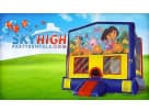 Dora the Explorer bounce house rental in Dallas with bright blue and yellow design, ideal for toddler parties in Fort Worth.