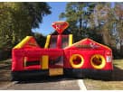 Superman-themed dual-slide obstacle course rental in Houston ideal for competitive backyard races in The Woodlands.