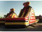 Dual-tower obstacle course rental in Austin with LED lighting, ideal for Cedar Park birthday parties and events.