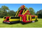 Fire truck obstacle course rental in Dallas with dual-lane slides and climbing wall—ideal for Garland parties.