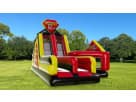 Superhero-themed Double Rush obstacle course rental in Dallas with dual slides and climbing wall, perfect for Mesquite events.