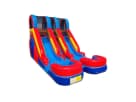 Dual lane water slide rental in Houston with curved landing pool, ideal for Katy birthday parties and summer events.