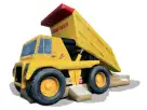 Yellow and black dump truck bounce house rental for Dallas kids' parties, featuring wet or dry play capability ideal for Mesquite