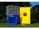 Perfect for Round Rock birthday parties, this blue and yellow dunk tank rental in Austin features a mesh-top water chamber