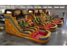 Tropical dual lane water slide rental in Houston with racing lanes and splash pool, ideal for The Woodlands summer parties.