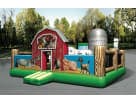 Farmyard toddler obstacle course rental in Dallas with farm animals and tractor slide, ideal for ages 2-6 birthday parties