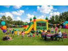 2-Lane Fiesta bounce house rental in Houston with wet and dry slide options, ideal for Katy birthday parties.