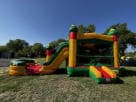 2-Lane Fiesta bounce house combo with dry/wet slide rental in Houston, ideal for Pearland birthday parties.