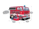 Red fire truck bounce house rental with dual-lane slide, ideal for League City parties with up to five kids.