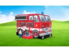 Perfect for Houston birthday parties, this red and white fire truck bounce house rental holds 6–8 kids and features authentic