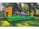Inflatable bungee football tug-of-war rental in Houston with dual basketball hoops, perfect for ages 6 and up at Katy parties.