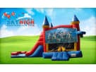Perfect for Arlington birthday parties, this Fortnite obstacle course rental in Dallas features dual slides and castle towers