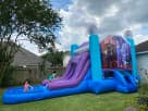 Disney Frozen purple bounce house and water slide combo rental perfect for McKinney parties.