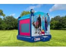 Blue and pink Frozen moonwalk inflatable bounce house rental in Houston, ideal for Conroe parties.