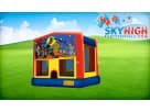 13x13 Halloween bounce house rental in Houston with colorful cartoon characters, ideal for Spring birthday parties and festivals.