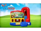 4in1 animal bounce house with dual slides available for rental in Dallas, perfect for Plano birthday parties.