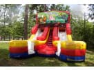 Tobogán de doble carril mojado o seco para fiestas de cumpleaños en Austin — inflable rojo, amarillo y azul ideal para niños de 3
