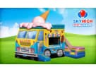 Ice cream truck bounce house combo rental in Austin with attached slide, ideal for kids' parties in Cedar Park.