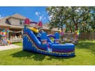 Ice Cream wet or dry water slide rental in Dallas with dual slides and ball pit, ideal for Garland backyard parties.
