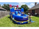 Ice Cream wet or dry water slide rental in Houston with children playing—vibrant blue and purple inflatable, ideal for Kingwood