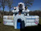 Polar Bear Arctic Plunge dual-lane slide rental in Dallas with two children racing down icy blue slides, ideal for winter-themed