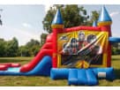 Incredibles superhero bounce house with 8ft slide and climbing wall rental in Dallas, perfect for Irving birthday parties.